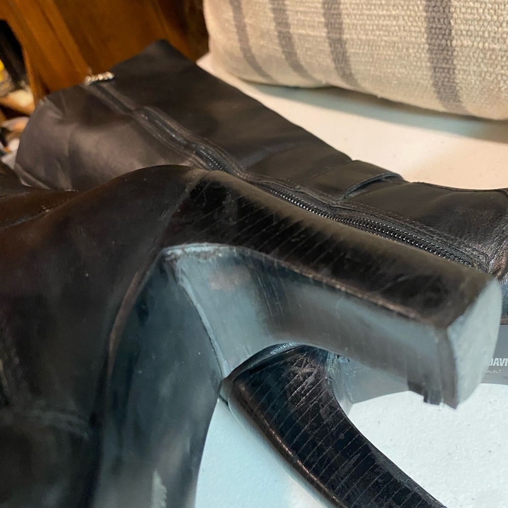 Harley-Davidson Black Leather Heeled Tall Boots Buckle Harness 7.5 - Picture 8 of 10